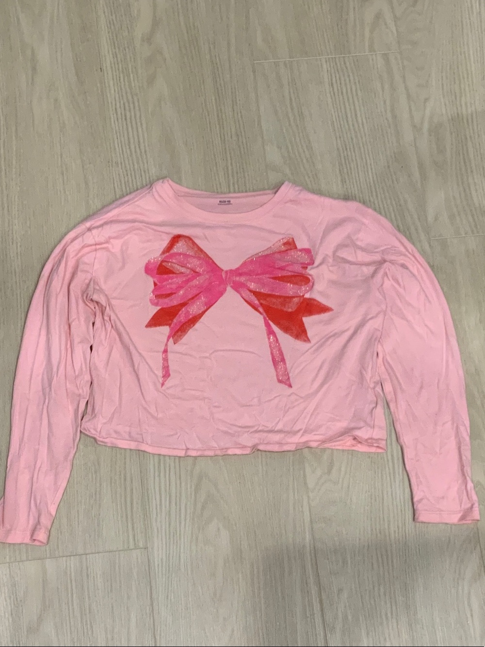 Crewcuts Girls' Pink Long-Sleeve cropped Bow Graphic Top